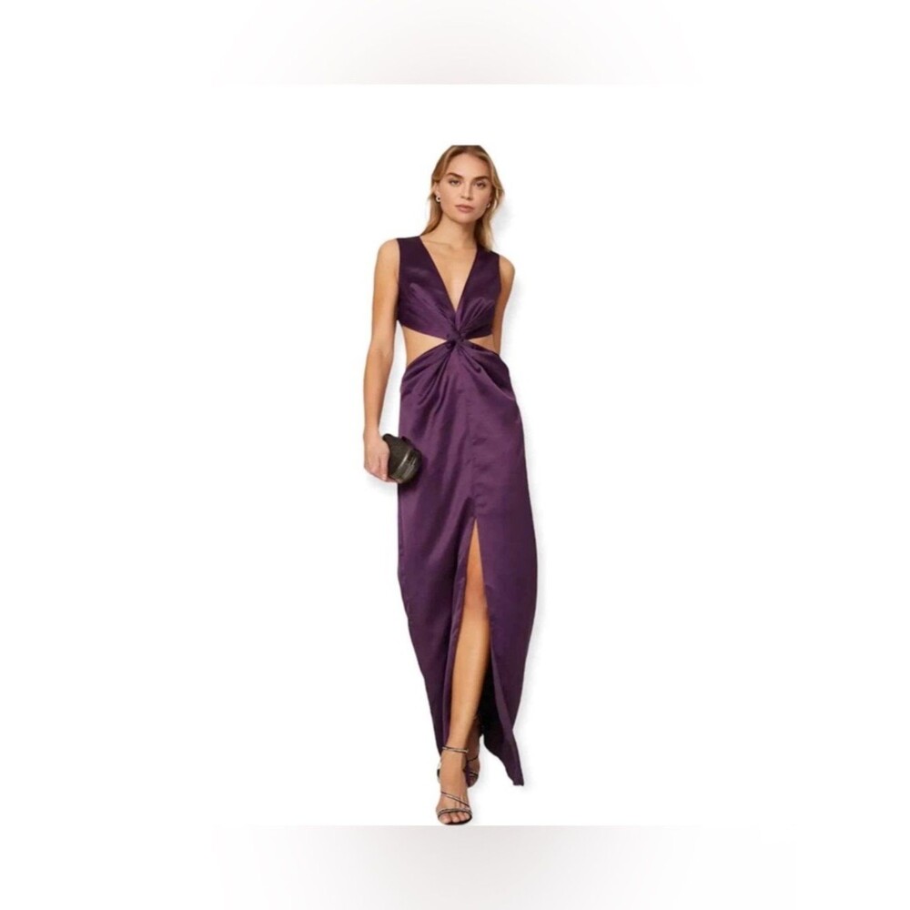 One33 Social by Badgley Mischka Purple Satin Cutout Maxi Dress Women’s Size 6
